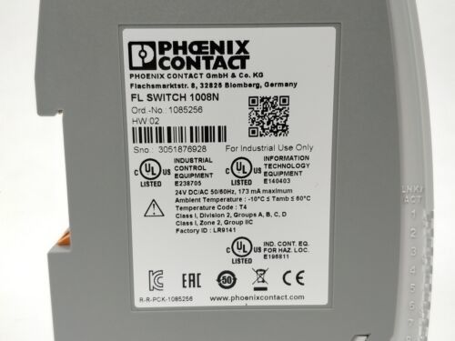 FL SWITCH 1008N 1085256 IP54 保護レベルと0.05cm-1 セルコンスタンットを持つ産業用イーサネットスイッチ