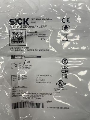 IP20端子 EN 60529 SICK YF8U14-050VA3XLEAX センサー/アクチュエータケーブル、40 mAの消費電流